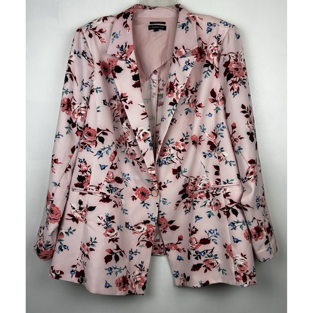 Lane Bryant Blazer Womens 28 Pink Floral One Button Spring Feminine Old Money